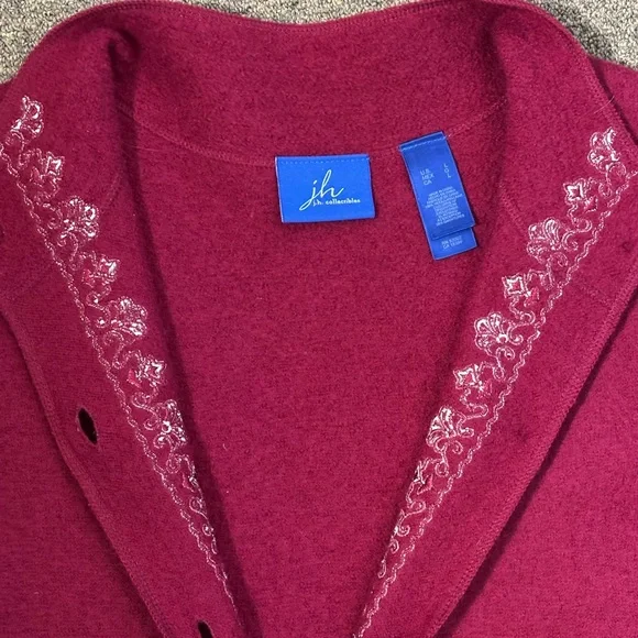 Deep Red -Cardigan Sweater/CAR COAT Size L- GREAT FOR HOLIDAYS-holiday-core - Picture 7 of 12